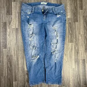 Torrid Distressed Boyfriend Jeans 18 Blue Plus Size Stretch Denim Mid Rise